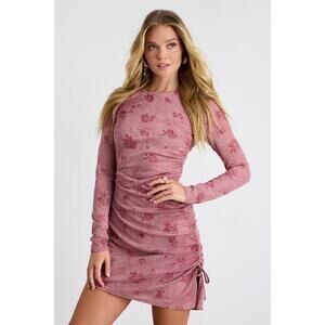 Lulus Laudie Rose Print Ruched Mini Dress